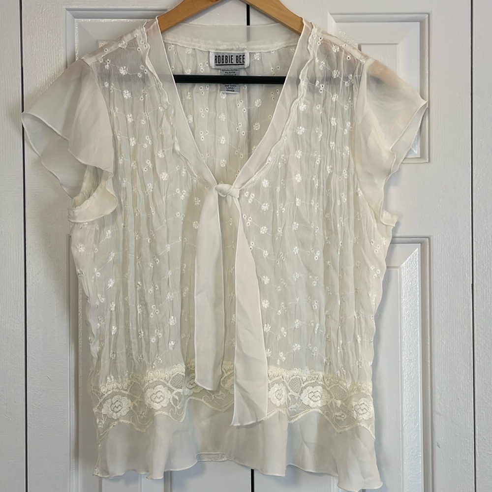 Robbie Bee Sheer Lace Blouse Top Size L